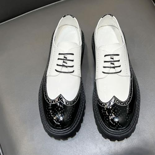 Men's Leather Lace up Platform Brogue Formal Oxford Shoes,Retro Lace up Color Matching Perforation Comfortable Round Toe Outdoor Party Wedding Night Club Height Increasing Loafers4