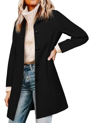 Image of Simplee Womens Coat Fall Winter Long Jackets Single Breasted Lapel Collar Trench Coat (Black XL)
