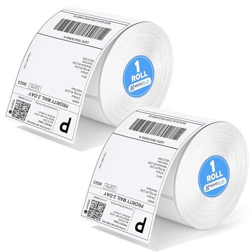 Image of MOREBLUE 4x6 Thermal Label 2 Roll, 800 Self-Adhesive Labels, Strong Sticky Smudge-Free & Jam-Free Thermal Printer Labels for Ecommerce & Courier Shipping