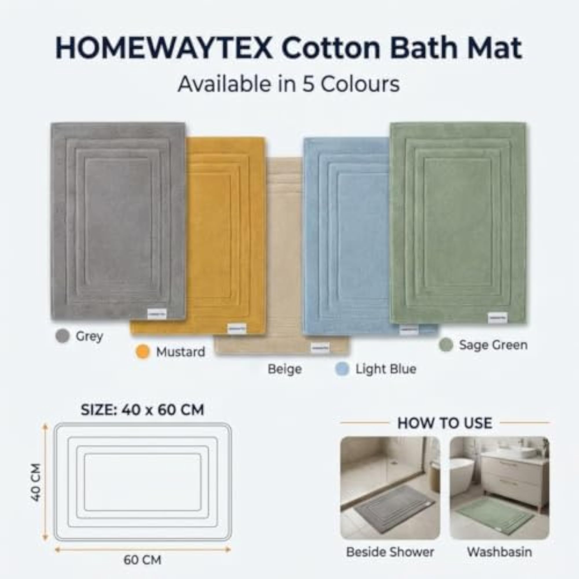 Cotton Bath Mat 40×60 cm, Tufted Bathroom Rug