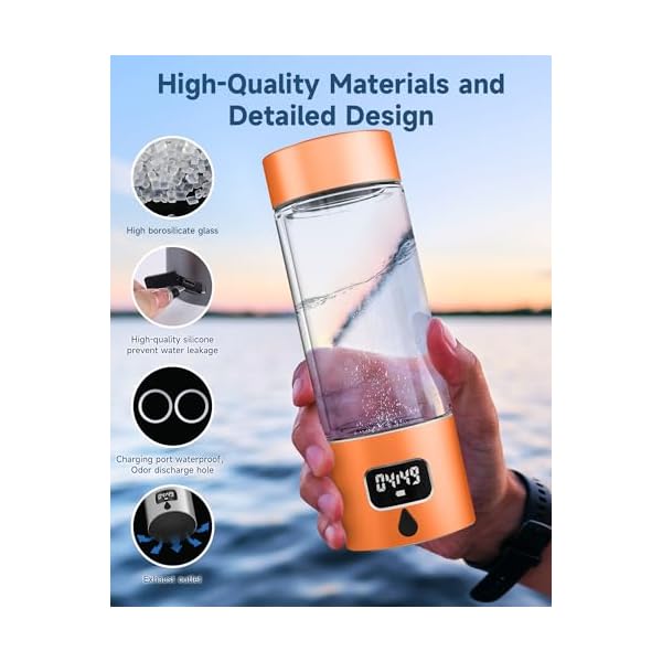 Hydrogen Water Bottle - Portable, Rechargeable, LED Timer, Aluminum and Glass, 5000 PPB Hydrogen in 10 Minutes, 340ml Capacity, for Travel, Sports, Home, Office - Image 6