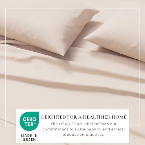 Image of Great Bay Home Cotton Jersey Knit Queen Sheet Set - Ultra-Soft, Stretchy, Heathered Melange Bed Sheets - Cozy, Soft T-Shirt Sheet & Pillowcase Set (Oatmeal)