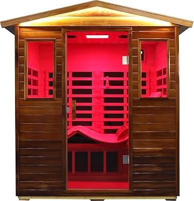 Full Spectrum Ultra-Low EMF Outdoor Sauna 4-Person, Red Cedar Far Infrared Saunas for Home, Near&Mid-IR Light, EMF 0.1-4mG, Bluetooth & Chromotherapy