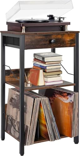 IBVIVIC Estantería para Tocadiscos con 3 Capas y Marco de Metal, divisores de Madera, Apta para Tocadiscos, Altavoces y Soportes para Discos de 40 x 30 x 75 cm