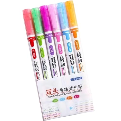 6 rotuladores fluorescentes para codificaci&oacute;n de colores en papeler&iacute;a bonitas