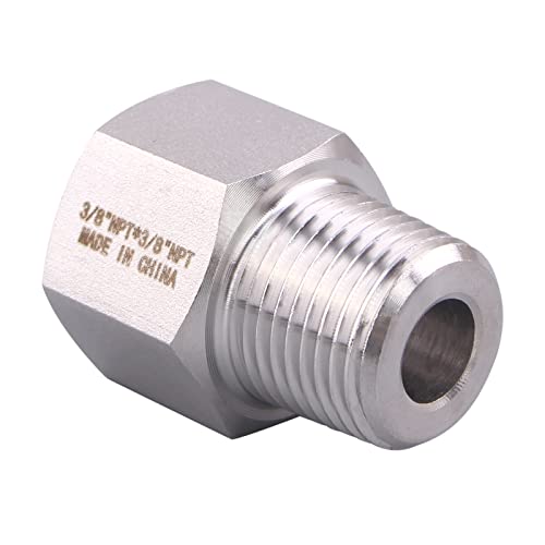Image of Forged Reducer Adapter Fitting - Stainless Steel 304 Reducing Pipe Connector, 3 /8 inch NPT Female x 3 /8 inch NPT Male (pack of 2)