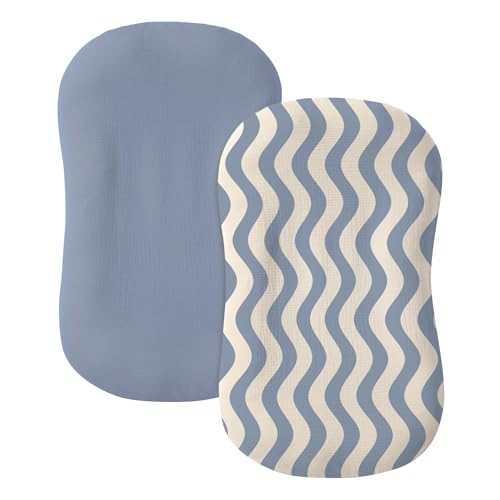 Image of guruixu Muslin Baby Lounger Cover 2 Pack, 100% Cotton Infant Lounger Cover, Soft & Breathable Replacement Slipcover, Compatible with Snuggle Me Newborn Lounger (Tradewinds,Tradewinds Wave)