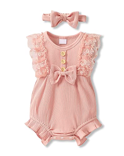 SANMIO Baby Girl Romper Clothes Newborn Girls Lace Ruff Jumpsuit for 0-18 Months Girl Outfits Infant Baby Girl Clothe Set