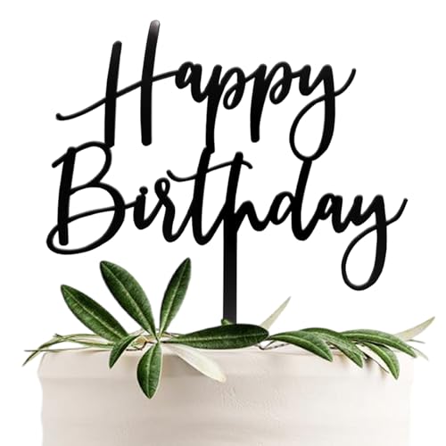 CC TOWN Black Acrylic Happy Birthday Cake Topper