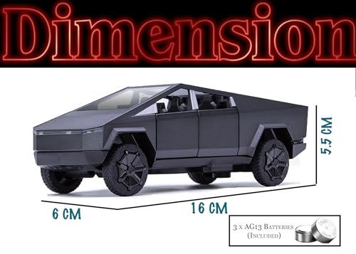 Image of JOY JUNCTION Limited Edition 1:32 Scale Metal Pull Back Toy car with Openable Doors, Light & Engine Sound - Realistic Collectible for Boys Kids 3+ Years & Above (CyberTruck Black)