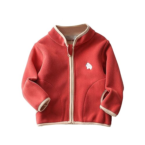 Kids Boys Girls Fleece Coat Thicken Long Sleeve Stand Collar Zipper Sweatshirt Winter Warm Outwear with Pocket