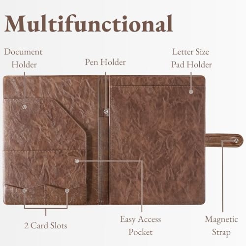 Image of Mymazn Padfolio, Portfolio Folder, Legal Pad Holder, Resume Folder | Faux Leather Binder with Document Organizer, Business Card Holder, Letter-Size Notepad for Interview, Men & Women