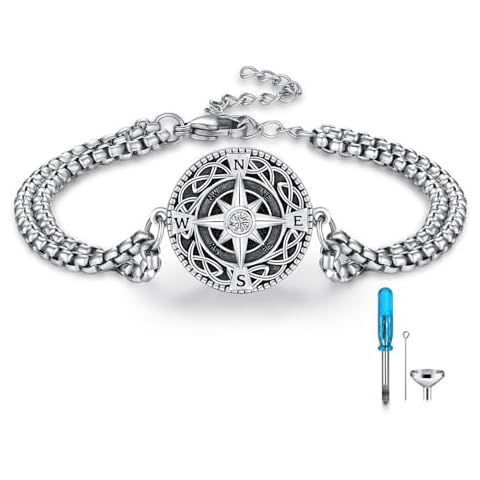 TUGHRA Ashes Bracelet for Women Compass Urn Bracelet for Ashes 925 Sterling Silver Cremation Jewelry Compass Memorial Gifts Keepsake Bracelet Cover