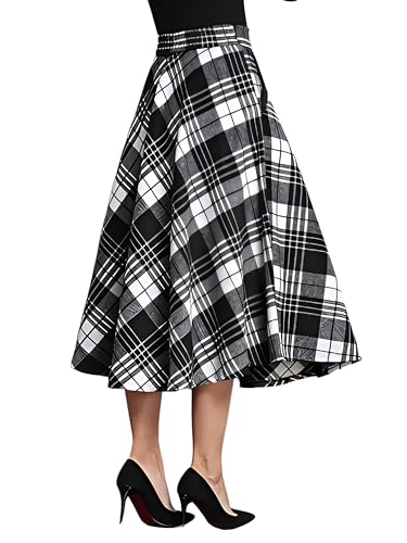 Image of Cotton A-Line Midi Skirt for Girls | Elegant Maroon Blue Black Checks | Everyday Wear