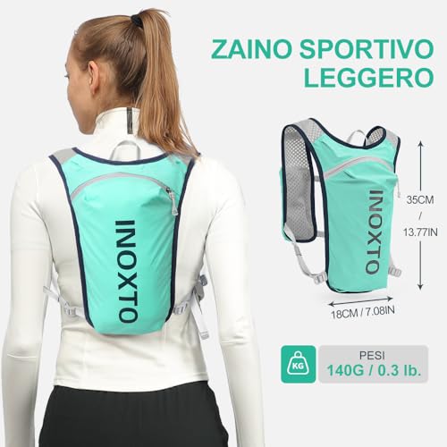 INOXTO Zaino da Corsa 5L - Leggero Zaino Idratazione con Strisce Riflettenti,Rete Traspirante per Outdoor, Maratona, Ciclismo, Alpinismo, Uomoe Donna
