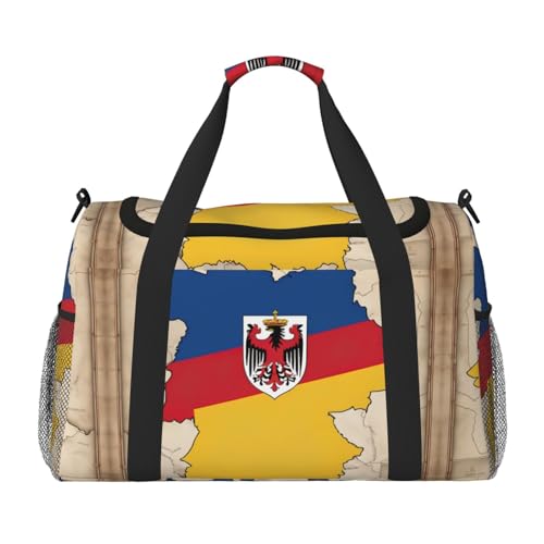 Thuringia flag Map with an eagle pattern print Travel Duffle Bag Gym Bag for Women,Puffer Tote Bag,Weekender Overnight Bag Organizer