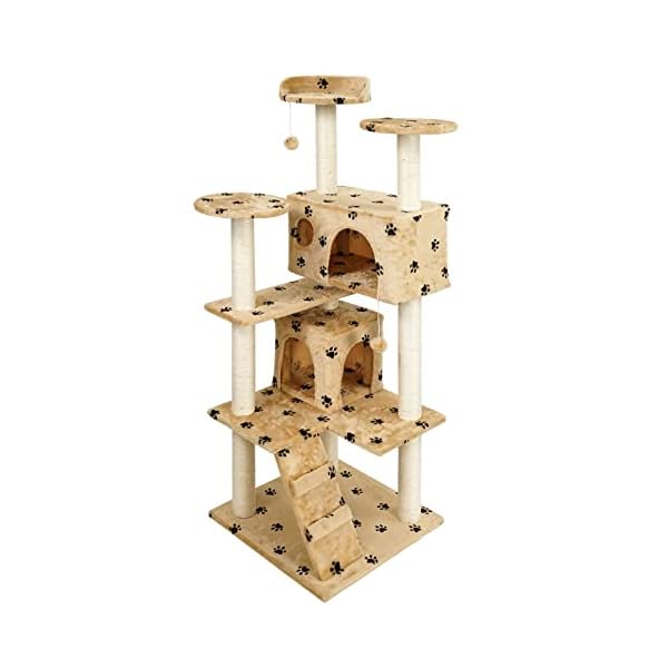 Katzenkratzbaum beige mit Pfoten 130cm Kletterbaum Katzenbaum Spielbaum Katzenbaum