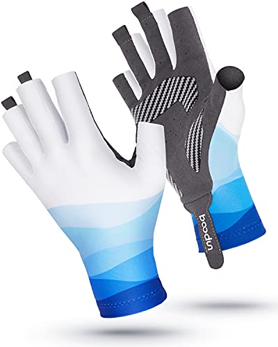kemimoto Kayaking Gloves for Women Men, Fingerless Fishing Gloves, Comfortable UPF50+ Sun Protection Fish Gloves for Outdoor Kayaking SUP Rowing Boating Hiking Driving - Blue, Large