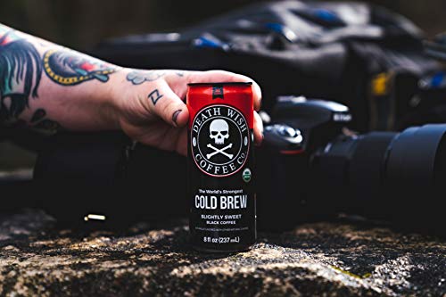 Death Wish Coffee, Cold Brew Cans, The World’s Strongest Coffee, Organic Iced Coffee Drink - 8 Ounces - 300 mg of caffeine - 4 Pack (Slightly Sweetened Black) - Thumbnail 3