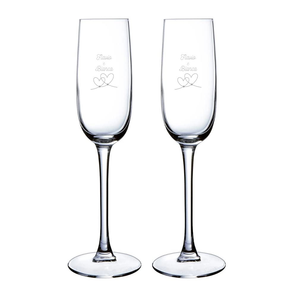 Bicchieri da champagne con cristalli Swarovski per coppie incisi con nomi