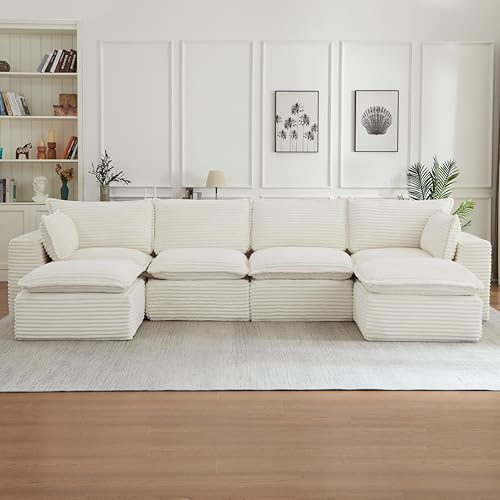 KEIKI 140" Cloud U-Shaped Modular Sectional with Ottoman, Spacious Sofa