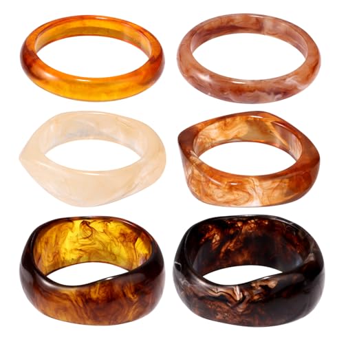 Bracelet en résine marron Mikovivi lot de 6 bangles larges femme en 3 tailles