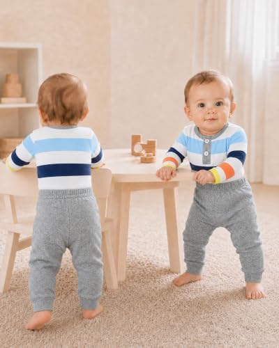 Jecson 6-9 Month Boy Clothes 6 Piece Puppy Bodysuits and Pants Outfit Set