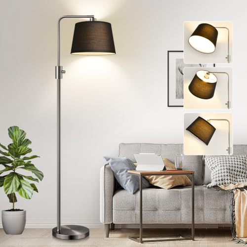 Image of Nintiue 【Upgraded】 Dimmable Floor Lamp, 1000 Lumens LED Edison Bulb Included, Brushed Nickel Arc Floor Lamps Modern Standing Lamp with Black Shade, Tall Lamps for Living Room Bedroom