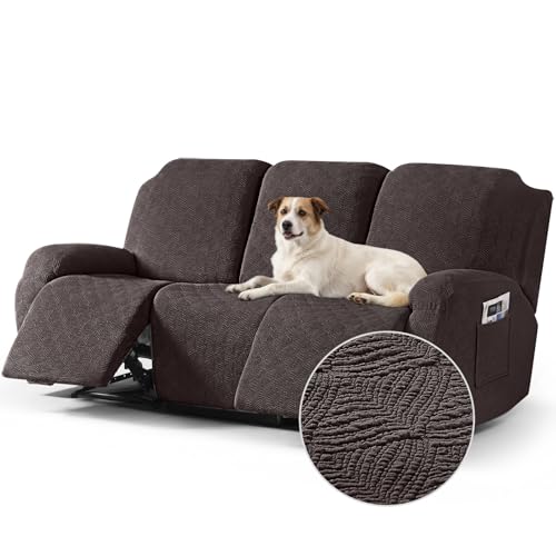 Image of Timeles Recliner Covers for 3 Seater Reclining Couch Covers Sofa Slipcover Furniture Protector for Dogs and Pets Stretch Soft Washable (Three-Seater, Coffee)