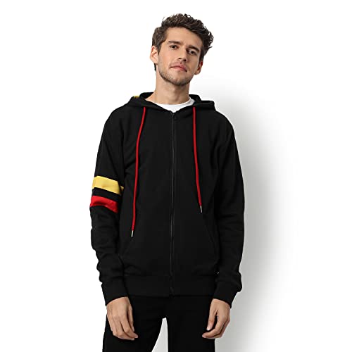 Image of CAHOOT Men's Dark Blue Zip-Front Hoodie with Contrast Drawstring for Casual Wear | Long Sleeve | Hooded Neck | Zipper Closure | Cotton Sweatshirt Crafted with Comfort Fit for Everyday Wear
