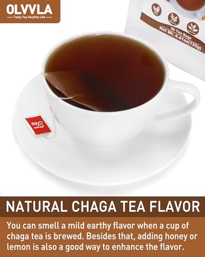 Image of Olvvla - Chaga Tea Bags - 2.5g X 50 Count - Wild Chaga Mushroom Herbal Tea - Sourced from Siberia - Caffeine Free - Gluten-Free