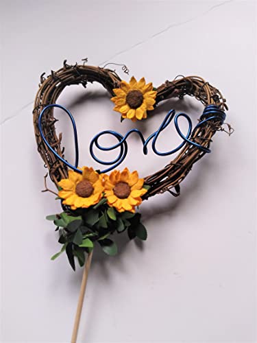 Love Sunflower Rustic Theme Cake Topper For Wedding Reception, Bridal Shower #TOP5