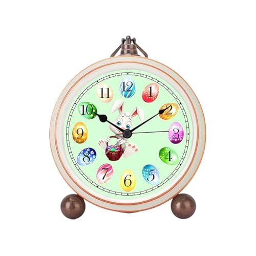 Reloj de sobremesa con alarma de conejo y diseño de huevo de Pascua metálico para estante de salón 2
