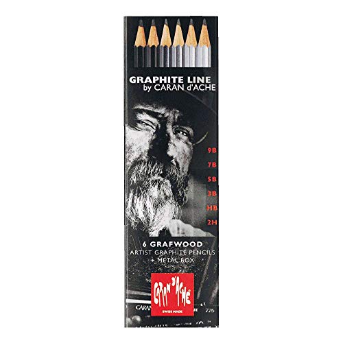 Lapices De Colores Profesional Caran d'Ache Artist Graphite Line Grafwood 0775.306 - Lápices de 6 grados de dureza, color gris