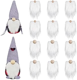 12 Pcs Pre-Cut Gnome Beard Costume Beard Faux Fur Costume Beard Handmade Dwarf Beard with 12 Wooden Balls for Easter Halloween Christmas Crafts Decor