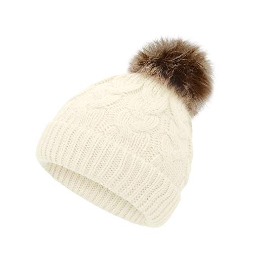 Zando Baby Hat for Girls Infant Pom Pom Beanie Kid Winter Hats Toddler Cap Knit Warm Beanies Caps for Baby Boys White One Size