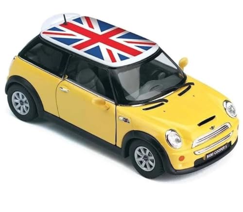KiNSMART Mini Cooper S 5inch 1:28 Scale Die Cast Metal Model Toy Cars Yellow with British Flag