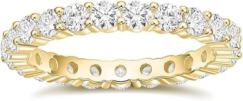 2.00 Carat Round Cut Lab Created Diamond Eternity Wedding Band Ring, 14K Yellow Gold Plated Sterling Silver 925