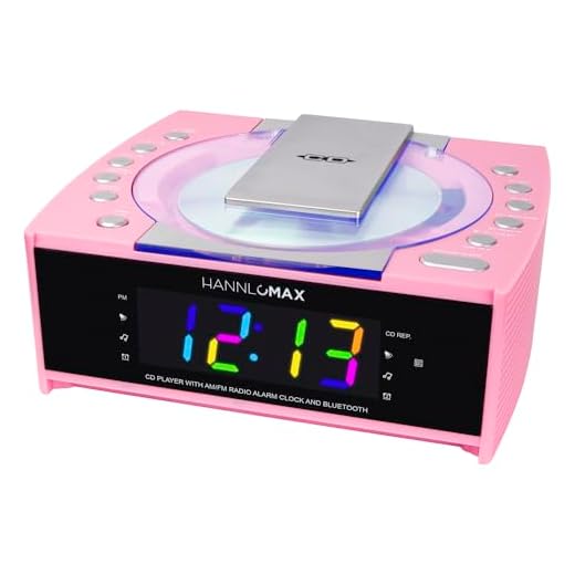 HANNLOMAX HX-336CD CD Player with Alarm Clock Radio, 1.2" RGB LED Display, Bluetooth, Digital Clock with Dual Alarm, Aux-in, AC Operation only. (Pink)