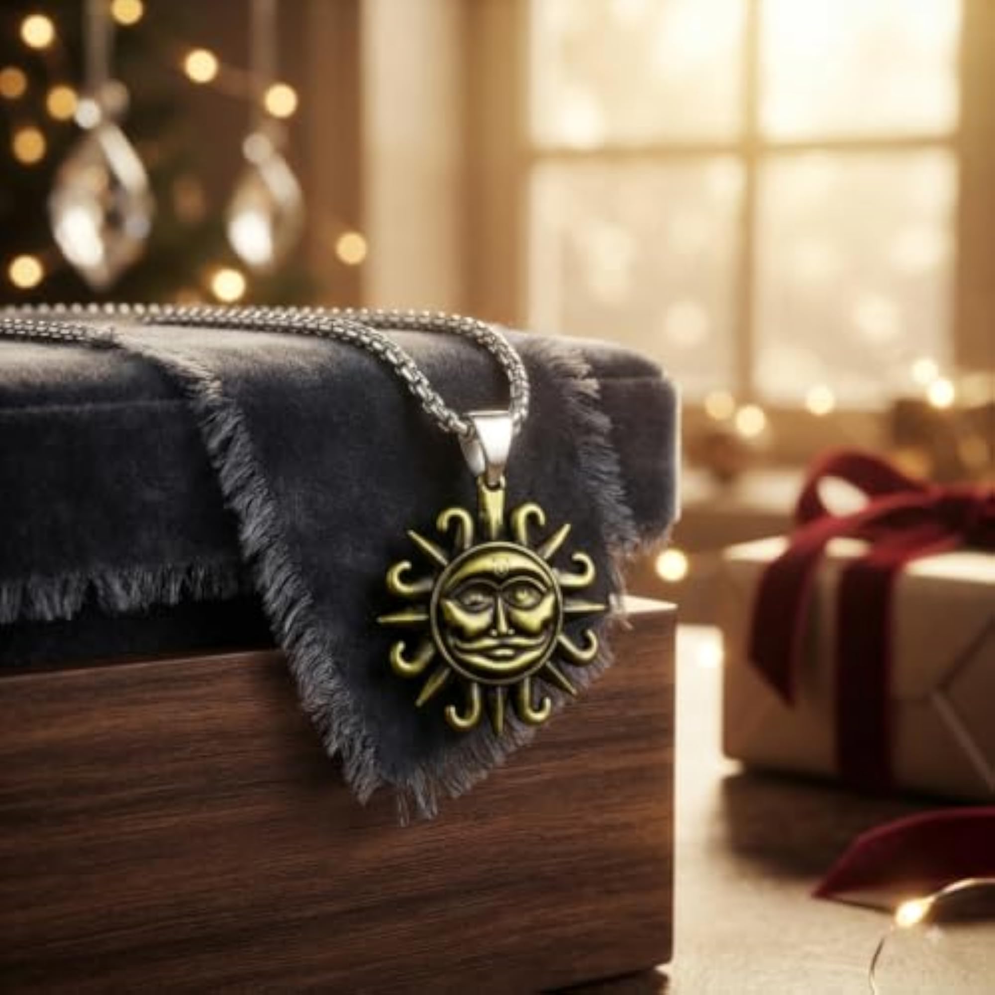 Lord Bhagwan Surya Dev Sun God Bronze Pendant with Box Chain