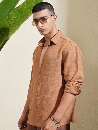 Image of Highlander Men's Relaxed Fit Shirts | Self Design | Long Sleeves | Spread Collar | Casual Shirts | Stylish Shirt