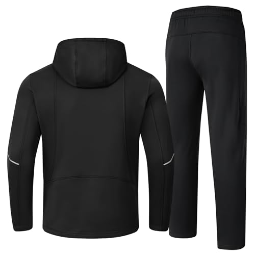 Rdruko Men's Fleece Track Sweat Suit 2 Piece Set Hooded Winter Warm Up Jogging Tracksuit Sweatsuit Sets, Black, US XL — view 2