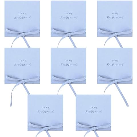 CEELGON Jewelry Bags Bridesmaid Gifts Set of 8 Velvet Small Bow Tie Jewelry Pouch with Strings Bracelet Earring Necklace Packaging Bridesmaid Proposal Gift Bags Bridal Party Favors Gifts (Blue) Cover