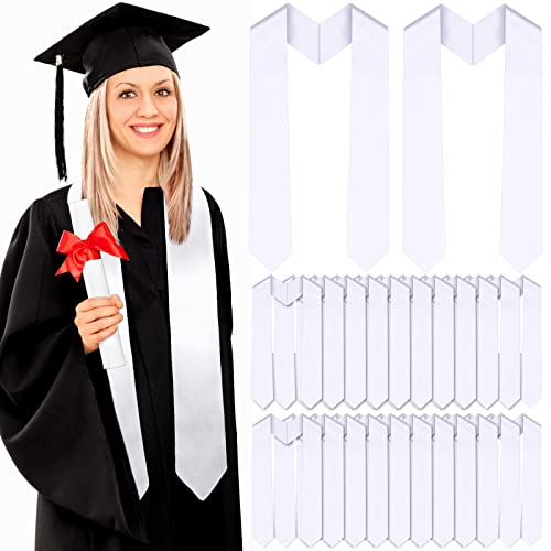 Giegxin 50 Pcs Unisex Graduation Stole Adult Sublimation Blank Plain Graduation Stole Sash Graduation Satin Honor Stole (White)