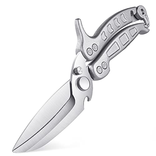DRAGON RIOT Heavy Duty Poultry Shears - A Must Have Kitchen Shears for Chicken and Meat Cutting - Dishwasher Safe and Stainless Food Kitchen Scissors for Thanksgiving(Silver)