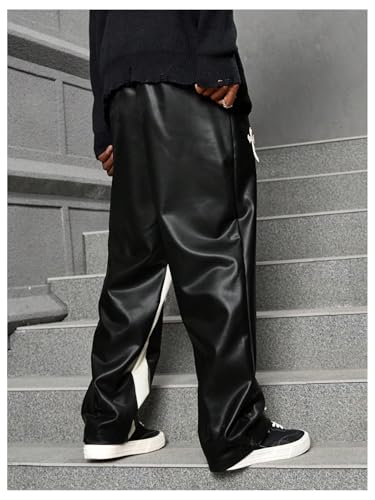 Men's Cross Graphic Hip Hop Pants Punk PU Leather Straight Leg Long Trousers with Pockets2