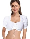 GloryStar Women's Bavarian Oktoberfest Costume Traditional Dirndl Blouse Beer Garden SweatHeart Neck Crop Top white L
