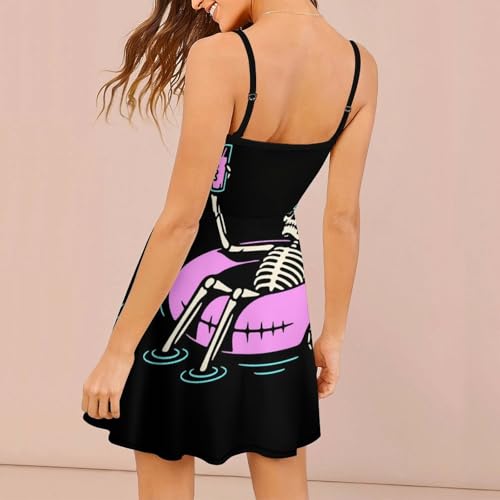 Robe d'été squelette natation sans manches imprimé graphique noir - 2