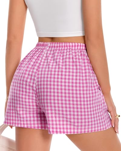 Image of Women Boxer Shorts Gingham Drawstring Pajama Bottom Plaid Pants with Pocket