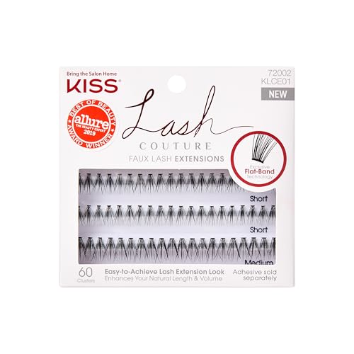 KISS Lash Couture Faux Mink Lash Extensions, Style 'Venus', Exclusive Flat-Band Technology, Short & Medium Length, 60 Individual Lash Clusters, Glue On Lashes